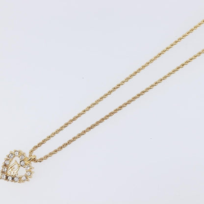 Christian Dior Logo Heart Pendant Metal with Crystal, Gold, Metal, Necklace