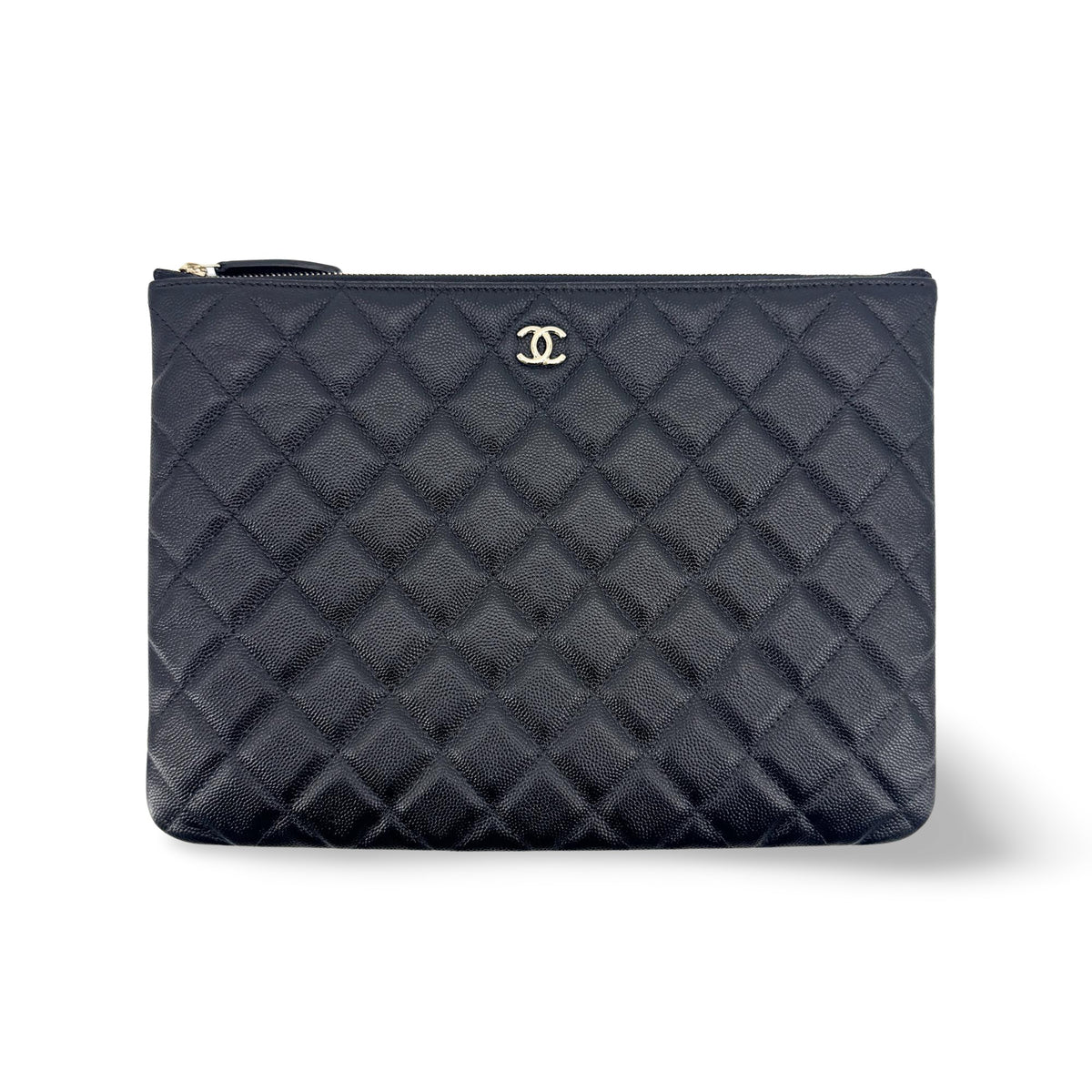 Chanel O Case Clutch Quilted Caviar, Black, Leather, Clutch