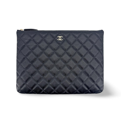Chanel O Case Clutch Quilted Caviar, Black, Leather, Clutch