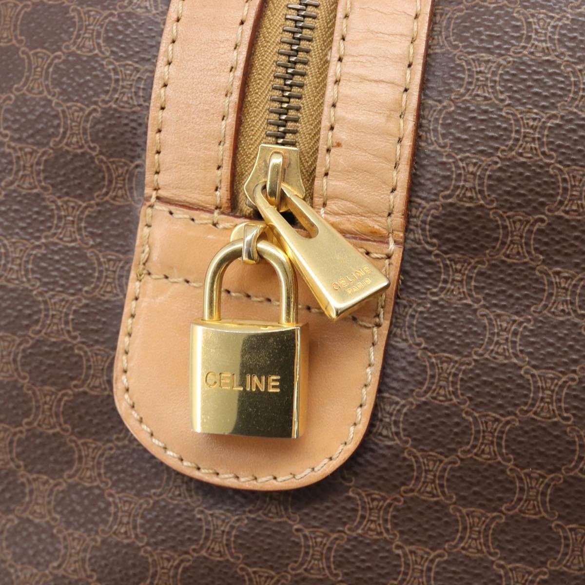 Celine Vintage Duffle Macadam Coated Canvas, Brown, PVC, Handbag