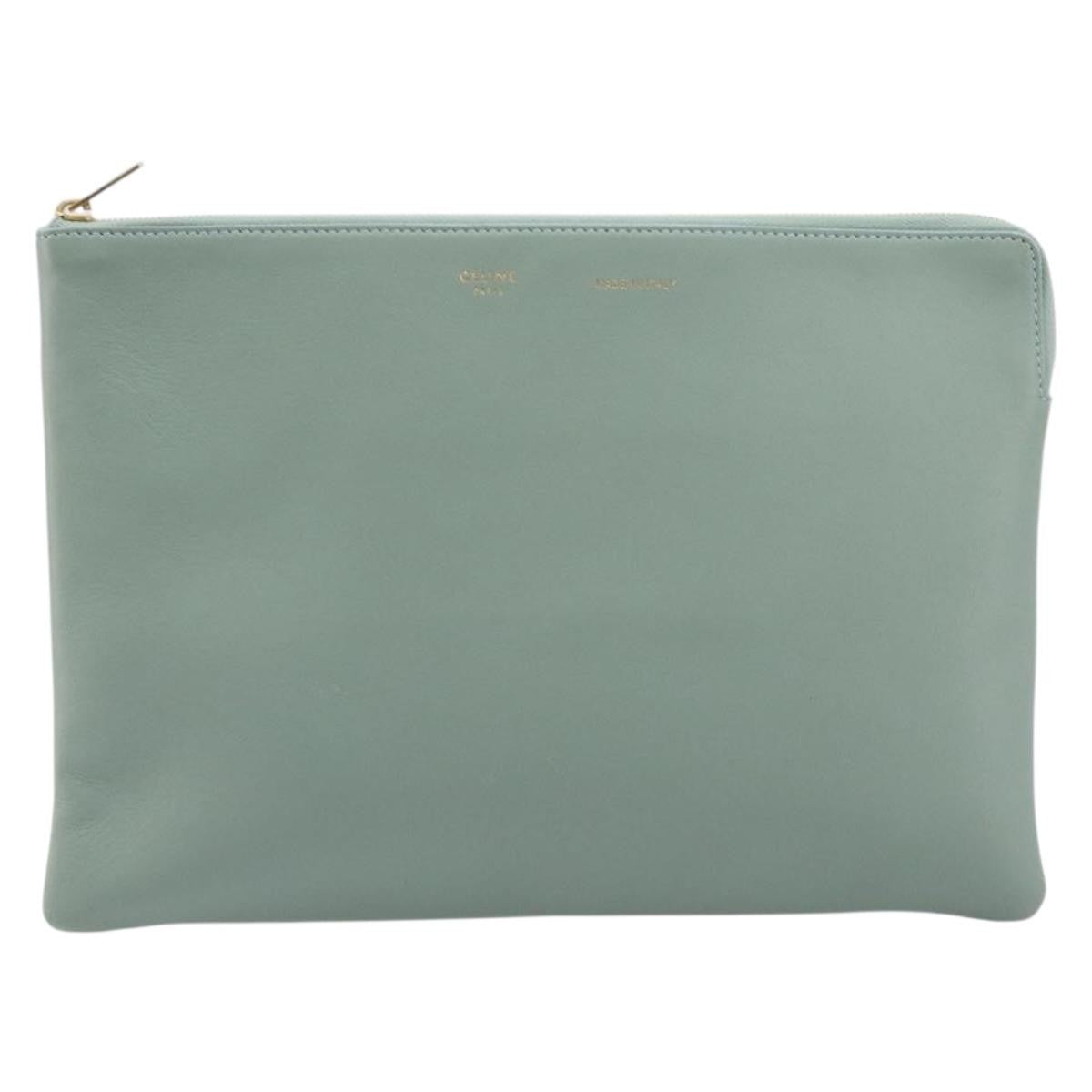 Celine Solo Leather, Green, Leather, Clutch