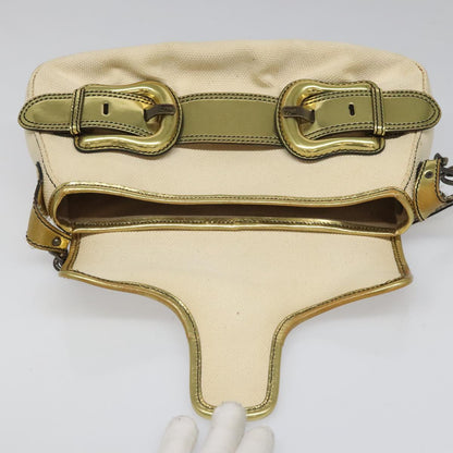 Fendi Chain Baguette Patent, Beige, Canvas, Shoulder Bag