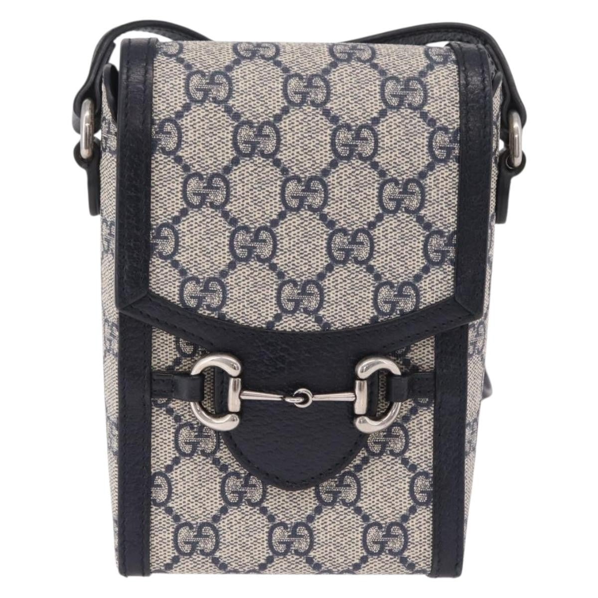 Gucci Horsebit 1955 GG Coated Canvas with Leather, Navy, Canvas, Crossbody Bag