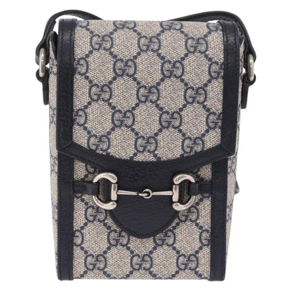 Gucci Horsebit 1955 GG Coated Canvas with Leather, Navy, Canvas, Crossbody Bag