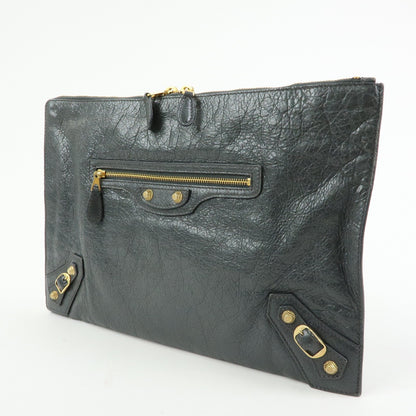 Balenciaga Zip Around Giant Studs Clutch Leather, Gray, Leather, Clutch
