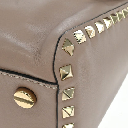 Valentino Garavani Rockstud Top Handle Leather, Beige, Leather, Handbag