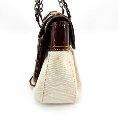 Fendi B. Bag Canvas with Patent, Brown, Canvas, Handbag