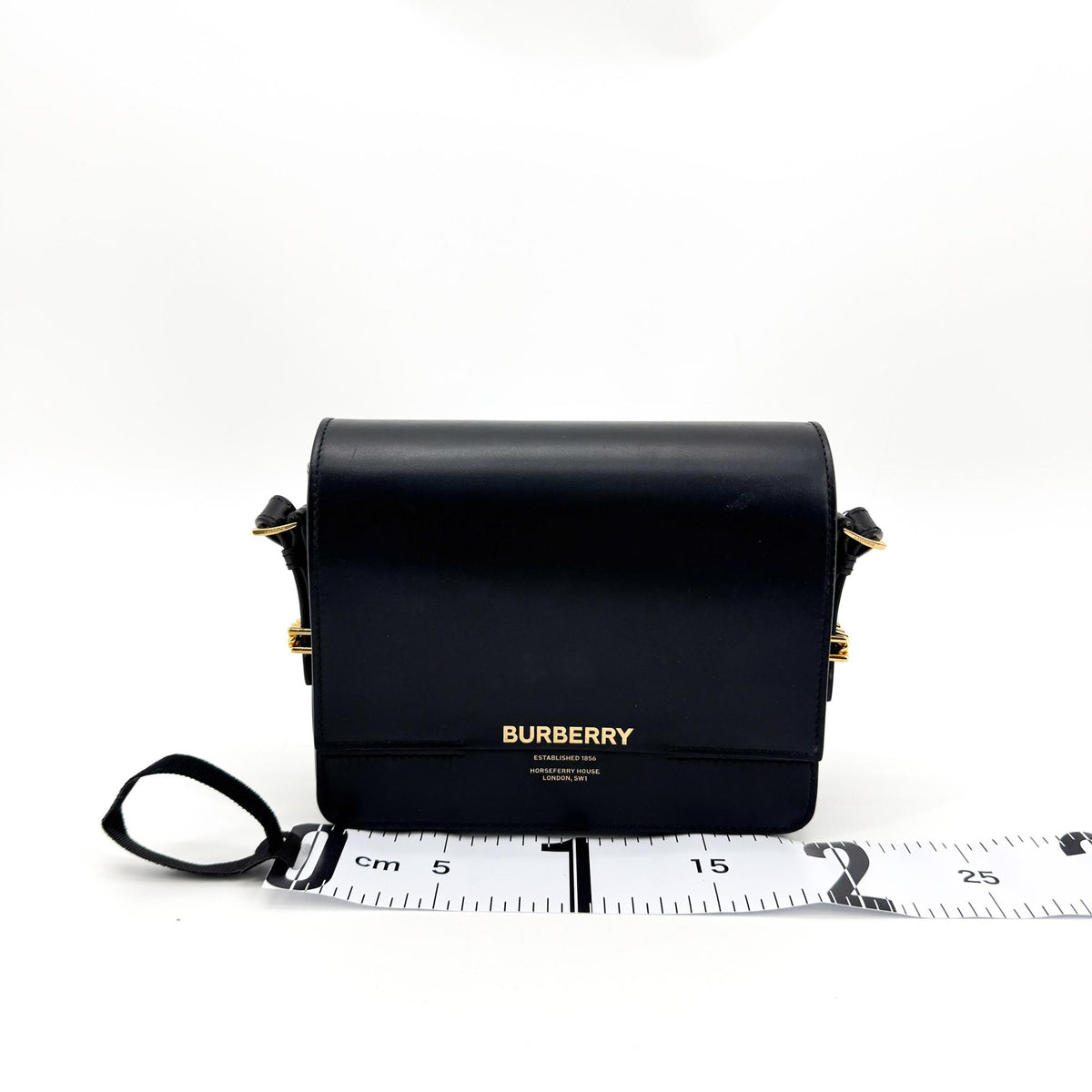 Burberry Grace Flap Horseferry Printed Leather, Black, Leather, Shoulder Bag
