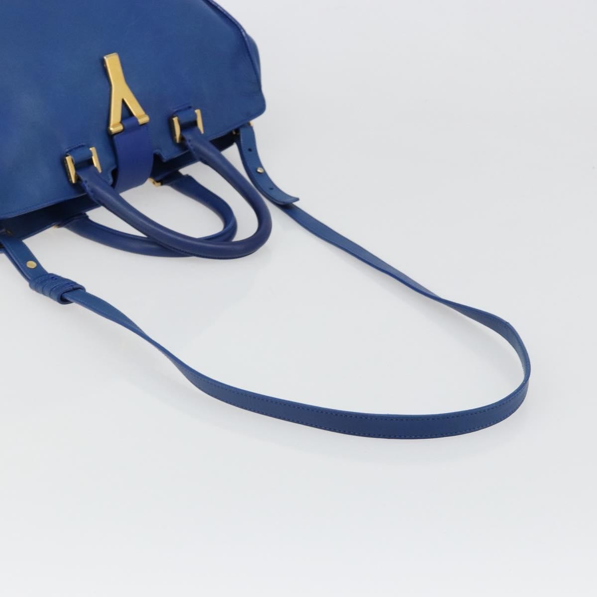 Saint Laurent Classic Y Cabas Leather, Blue, Leather, Tote Bag
