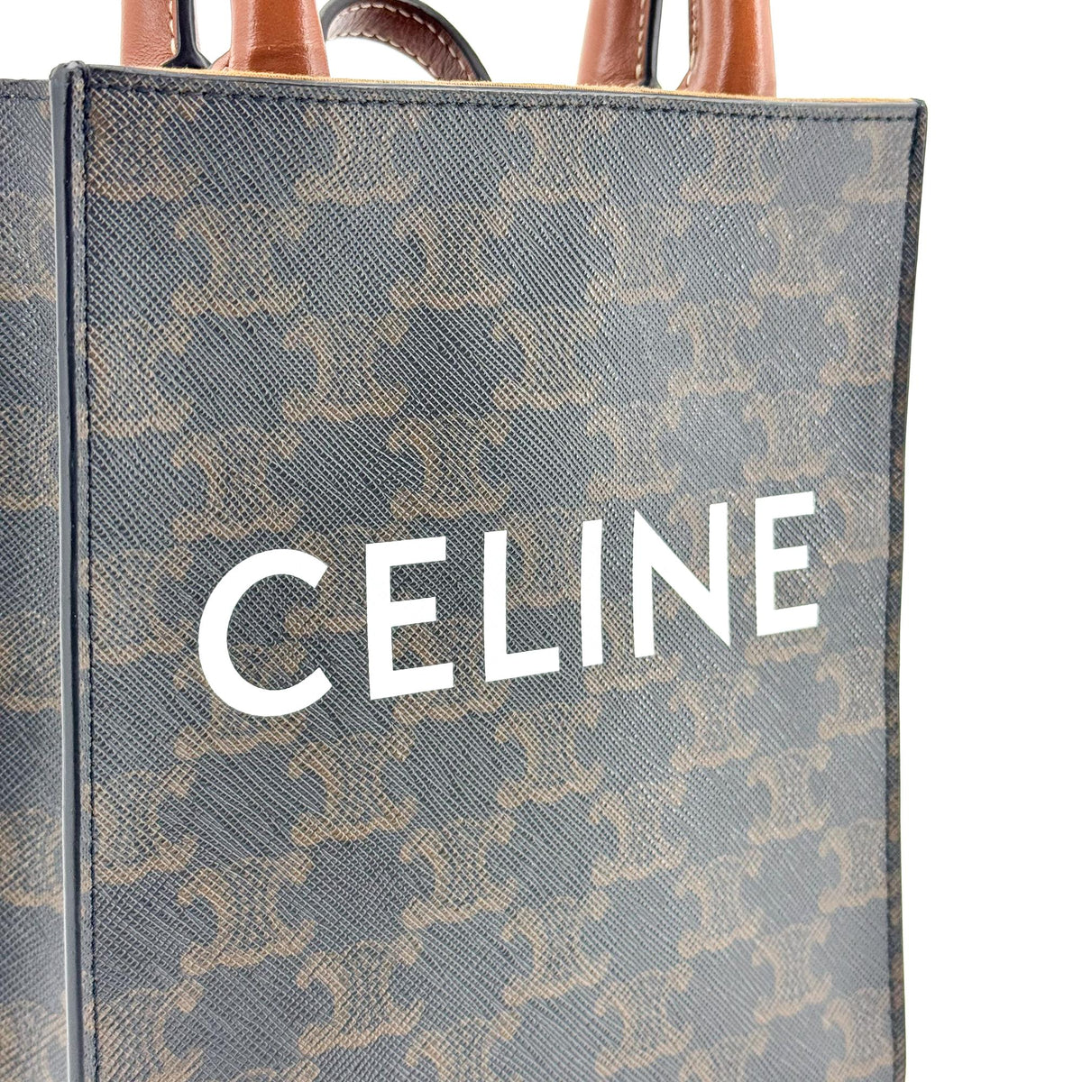 Celine Vertical Cabas Triomphe Coated Canvas, Brown, Canvas, Tote Bag