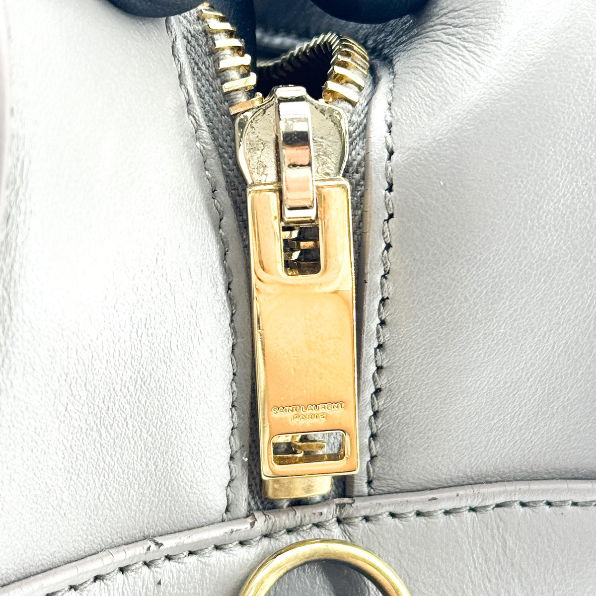 Saint Laurent Monogram Cabas Leather, Gray, Leather, Tote Bag