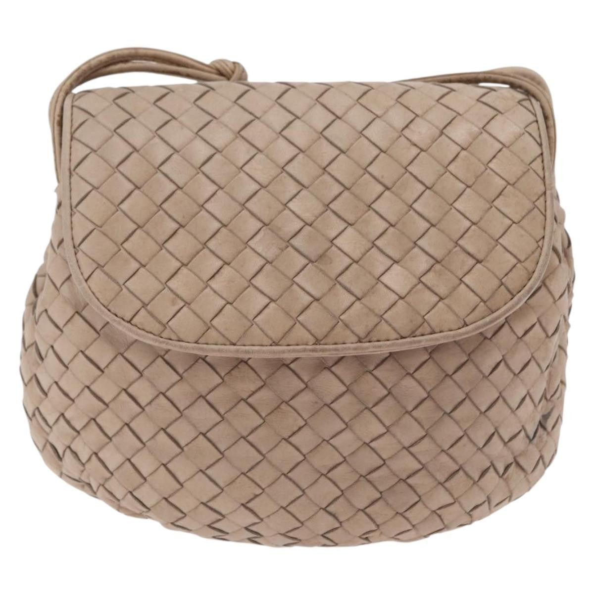 Bottega Veneta Intrecciato Shoulder Leather, Beige, Leather, Shoulder Bag