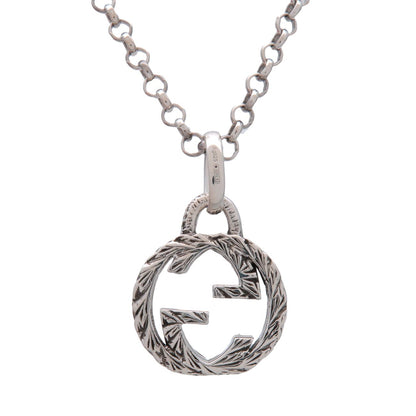 Gucci Engraved Interlocking G Chain Link Pendant Sterling Silver, Silver, Silver, Necklace