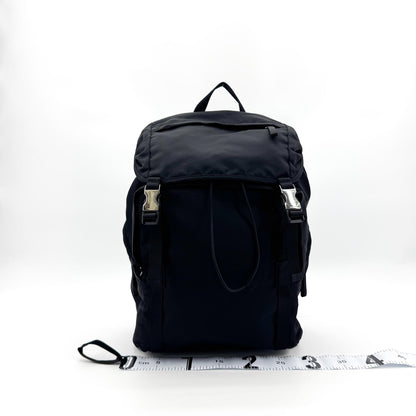 Prada Double Buckle Tessuto, Black, Nylon, Backpack