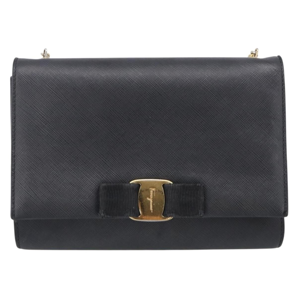 Salvatore Ferragamo Vala Chain Leather, Black, Leather, Shoulder Bag