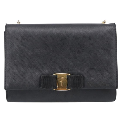 Salvatore Ferragamo Vala Chain Leather, Black, Leather, Shoulder Bag