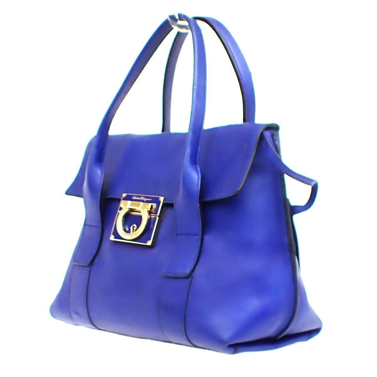Salvatore Ferragamo Sookie Satchel Leather, Blue, Leather, Handbag