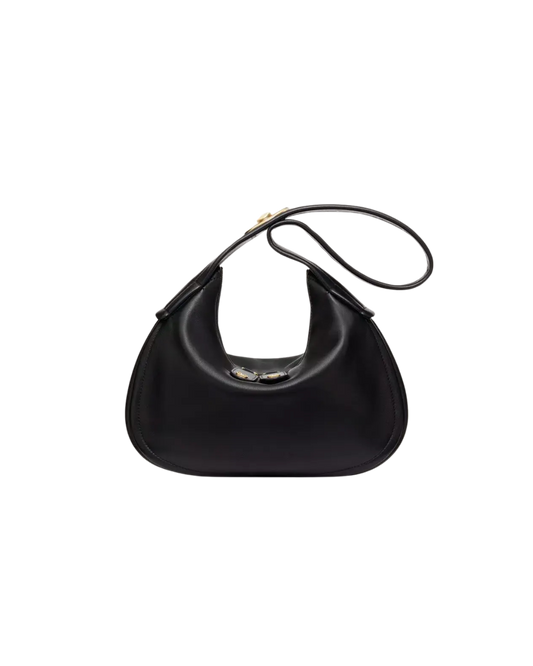 Valentino Garavani Ruffle Hobo Leather, BLACK, LEATHER, Handbag