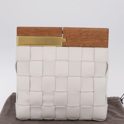 Bottega Veneta The Snap Clutch Maxi Intrecciato Leather with Wood and Metal, White, Leather, Clutch