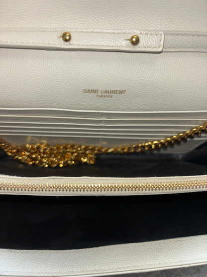 Saint Laurent Classic Monogram Flap Wallet Matelasse Chevron Leather, White, Leather, Wallet