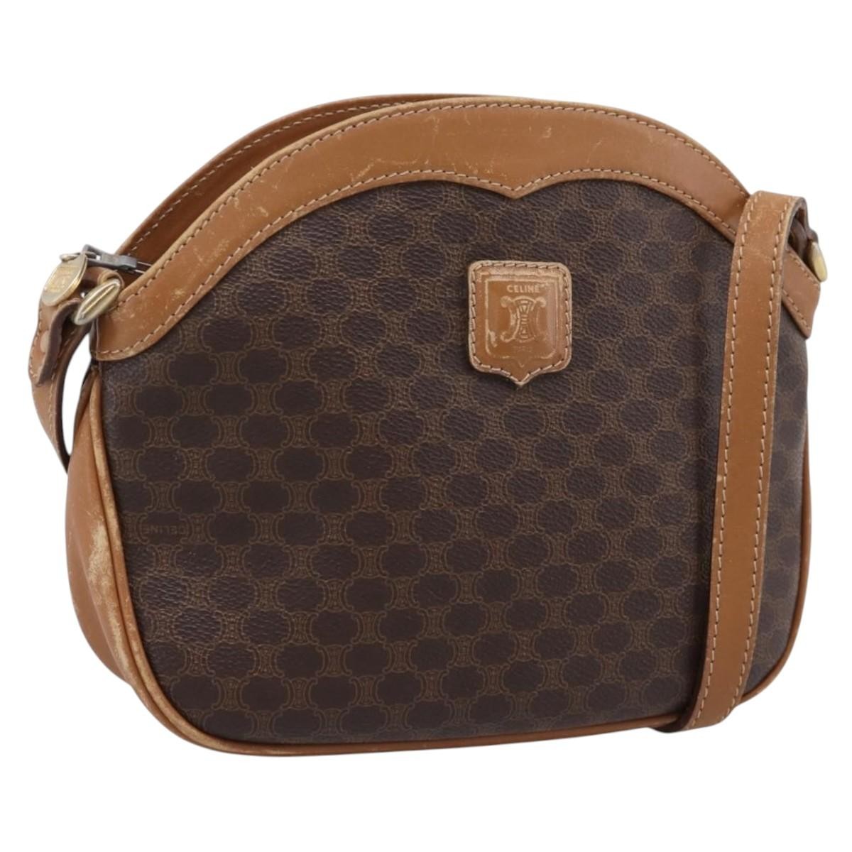 Celine Macadam Shoulder Canvas, Brown, Canvas, Crossbody Bag