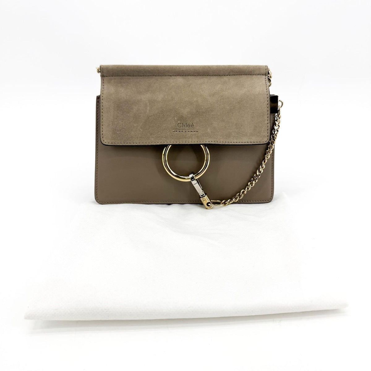 Chloe Faye Clutch Leather and Suede, Beige, Calfskin, Clutch
