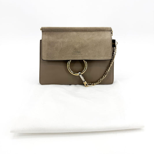 Chloe Faye Clutch Leather and Suede, Beige, Calfskin, Clutch