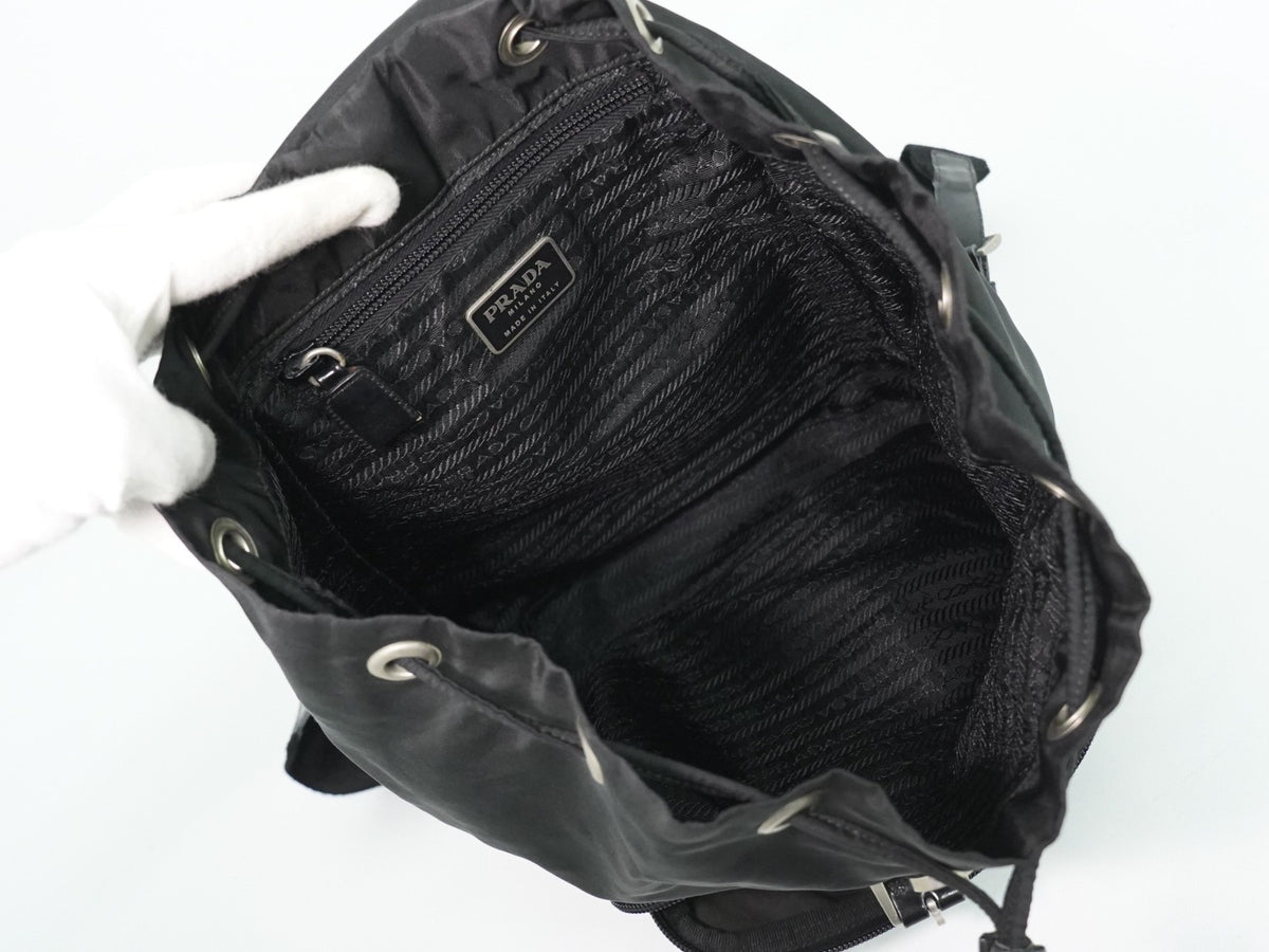 Prada Front Pocket Buckle Nylon, Black, Nylon, Backpack