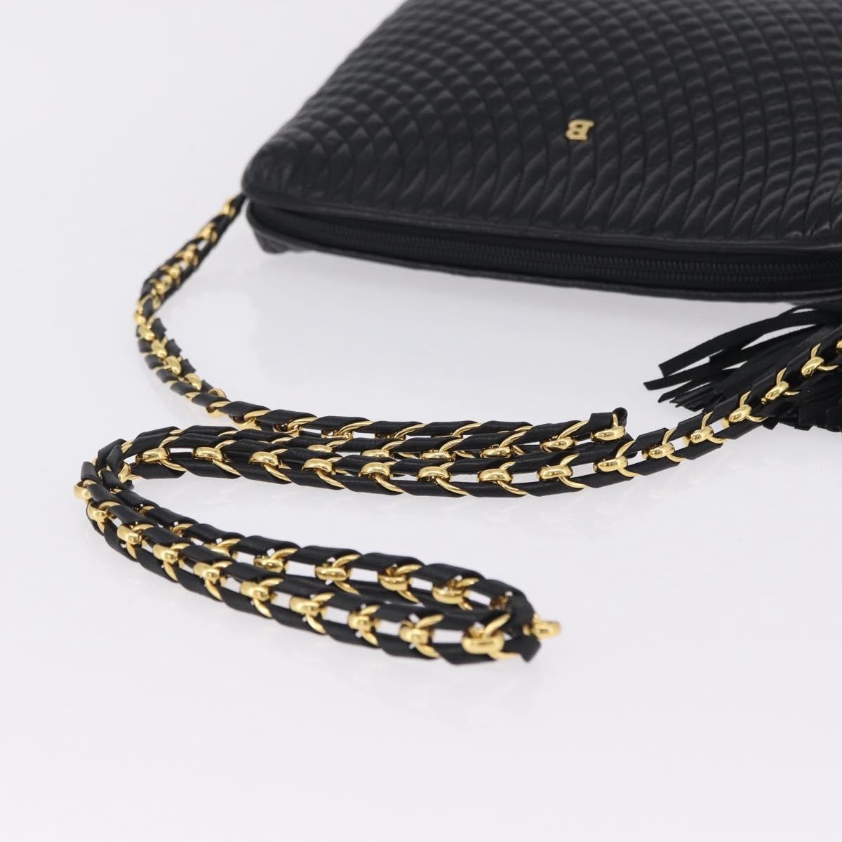 Bally Vintage Chain Quilted Leather, Black, Leather, Shoulder Bag