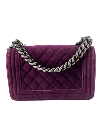 Chanel Boy Flap Bag Quilted Velvet, PURPLE, LEATHER, Shoulder bag