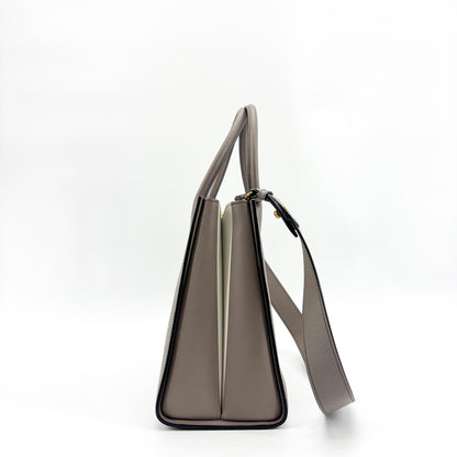 Prada Side Pleat Saffiano Leather, Gray, Leather, Tote Bag