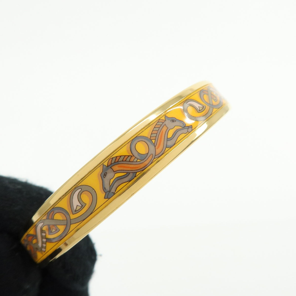 Hermes Bangle Printed Enamel, Yellow, Gold Plated, Bracelet