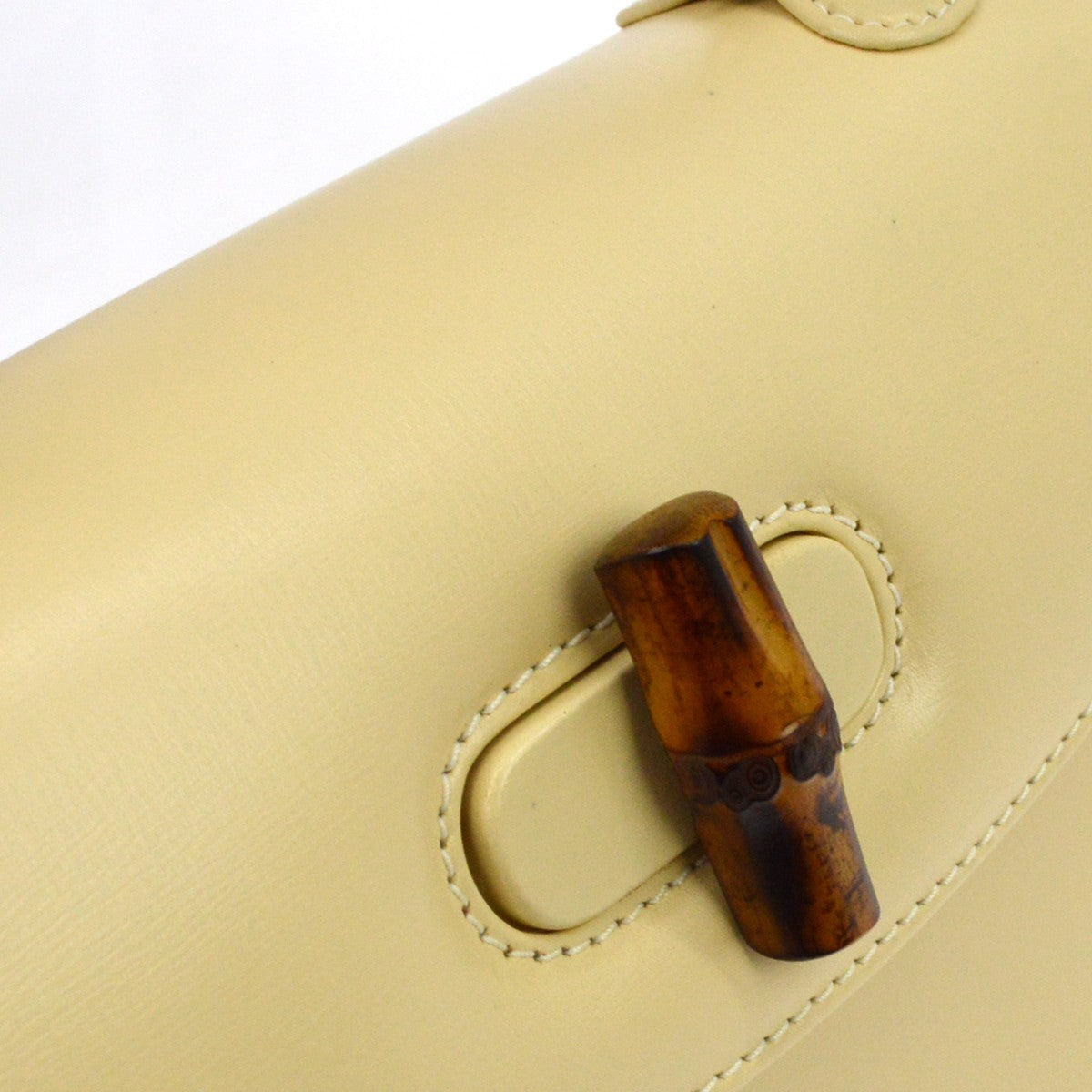 Gucci Vintage Bamboo Top Handle Leather, Beige, Leather, Handbag