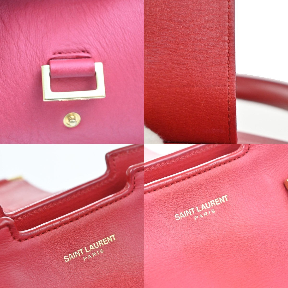 Saint Laurent Classic Y Cabas Leather, Red, Leather, Tote Bag