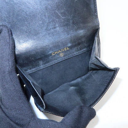 Chanel Vintage Timeless Bifold Caviar, Black, Leather, Wallet
