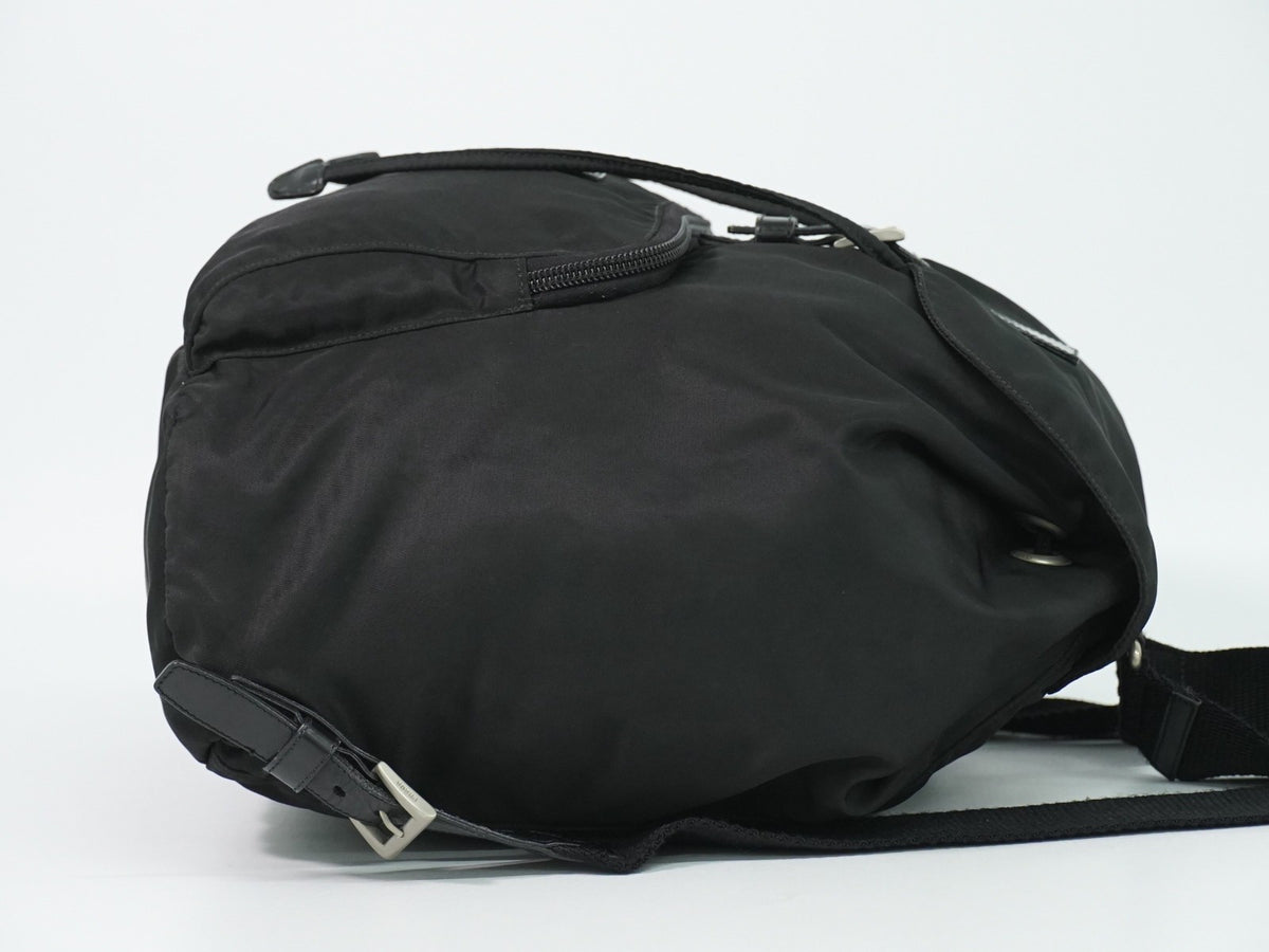 Prada Front Pocket Buckle Nylon, Black, Nylon, Backpack