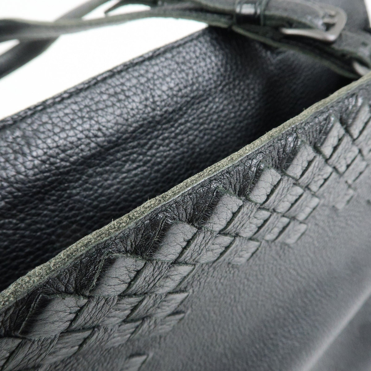 Bottega Veneta A-Shape Leather with Intrecciato Detail, Black, Leather, Tote Bag