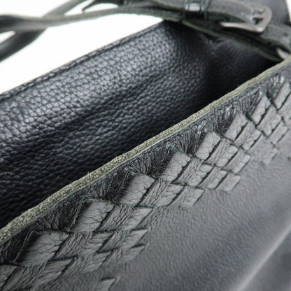 Bottega Veneta A-Shape Leather with Intrecciato Detail, Black, Leather, Tote Bag