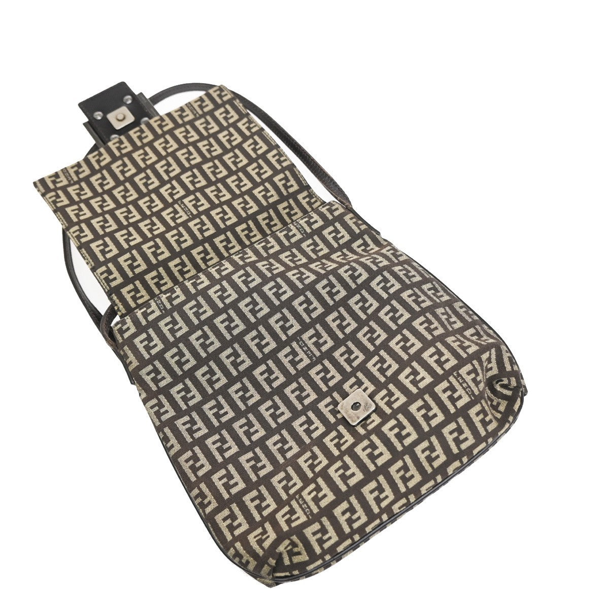 Fendi Vintage Flap Zucchino Canvas, Brown, Canvas, Crossbody Bag