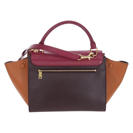 Celine Tricolor Trapeze Leather, Burgundy, Leather, Handbag