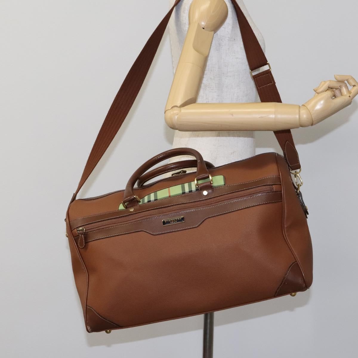 Burberry Nova check boston Canvas, Brown, Leather, Handbag