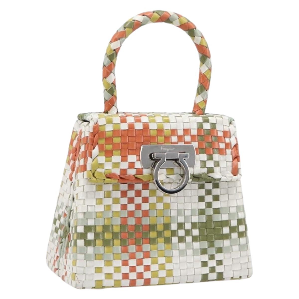 Salvatore Ferragamo Gancini Top Handle Woven Leather, Multicolour, Leather, Handbag
