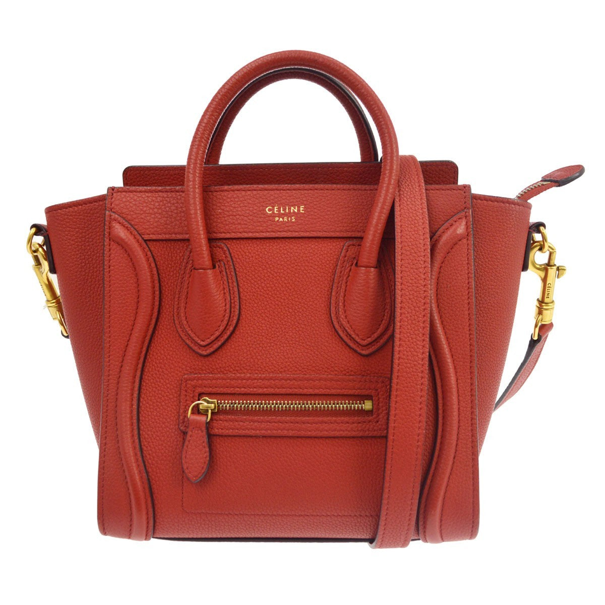Celine Luggage Grainy Leather, Red, Leather, Handbag