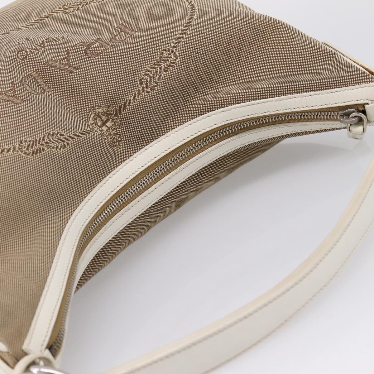 Prada Canapa Hobo Canvas with Leather, Beige, Canvas, Shoulder Bag
