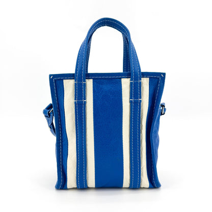 Balenciaga Bazar Striped Leather, Blue, Leather, Tote Bag