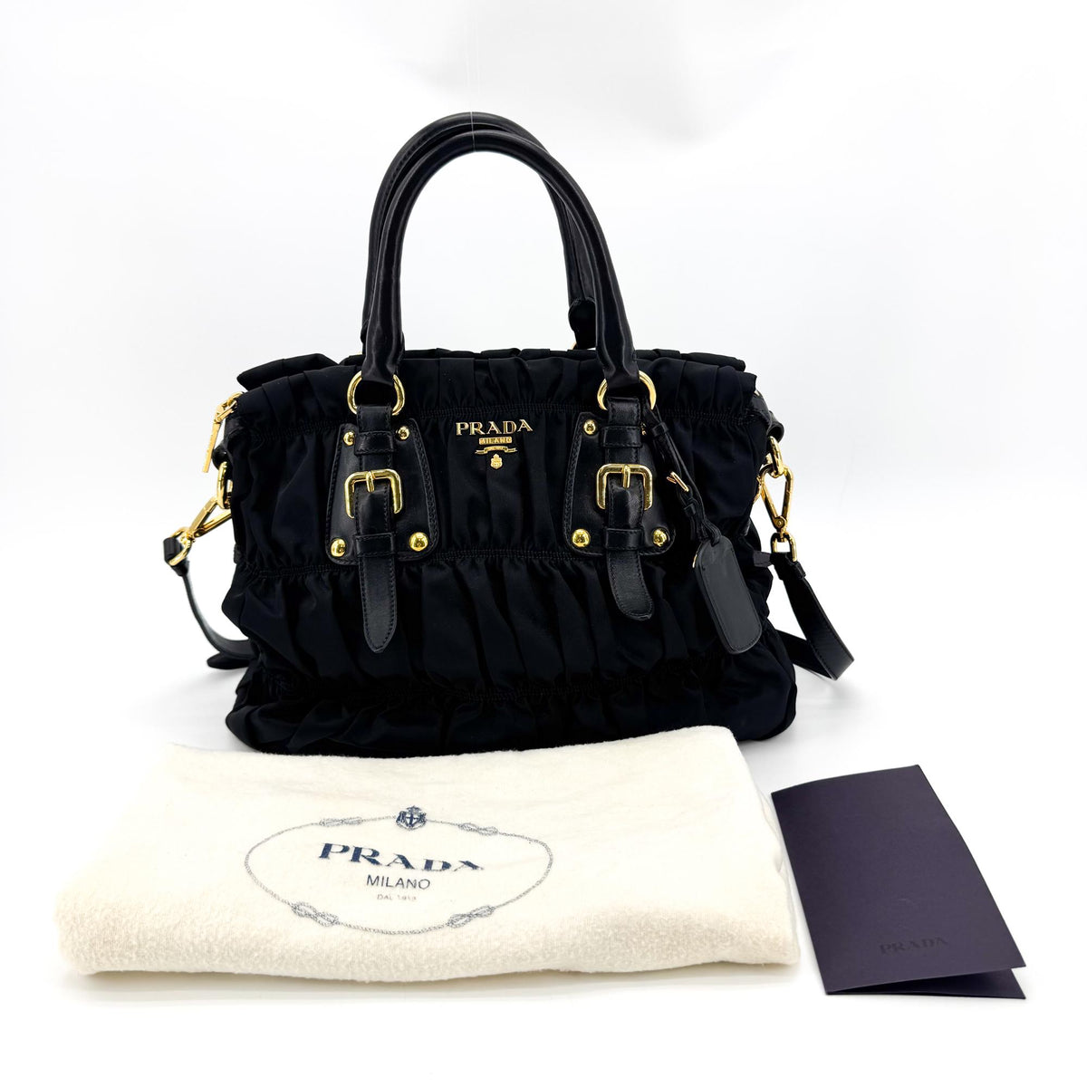 Prada Gaufre Nappa Leather, Black, Nylon, Tote Bag