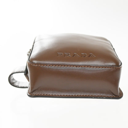 Prada Logo Pouch Leather, Brown, Leather, Clutch