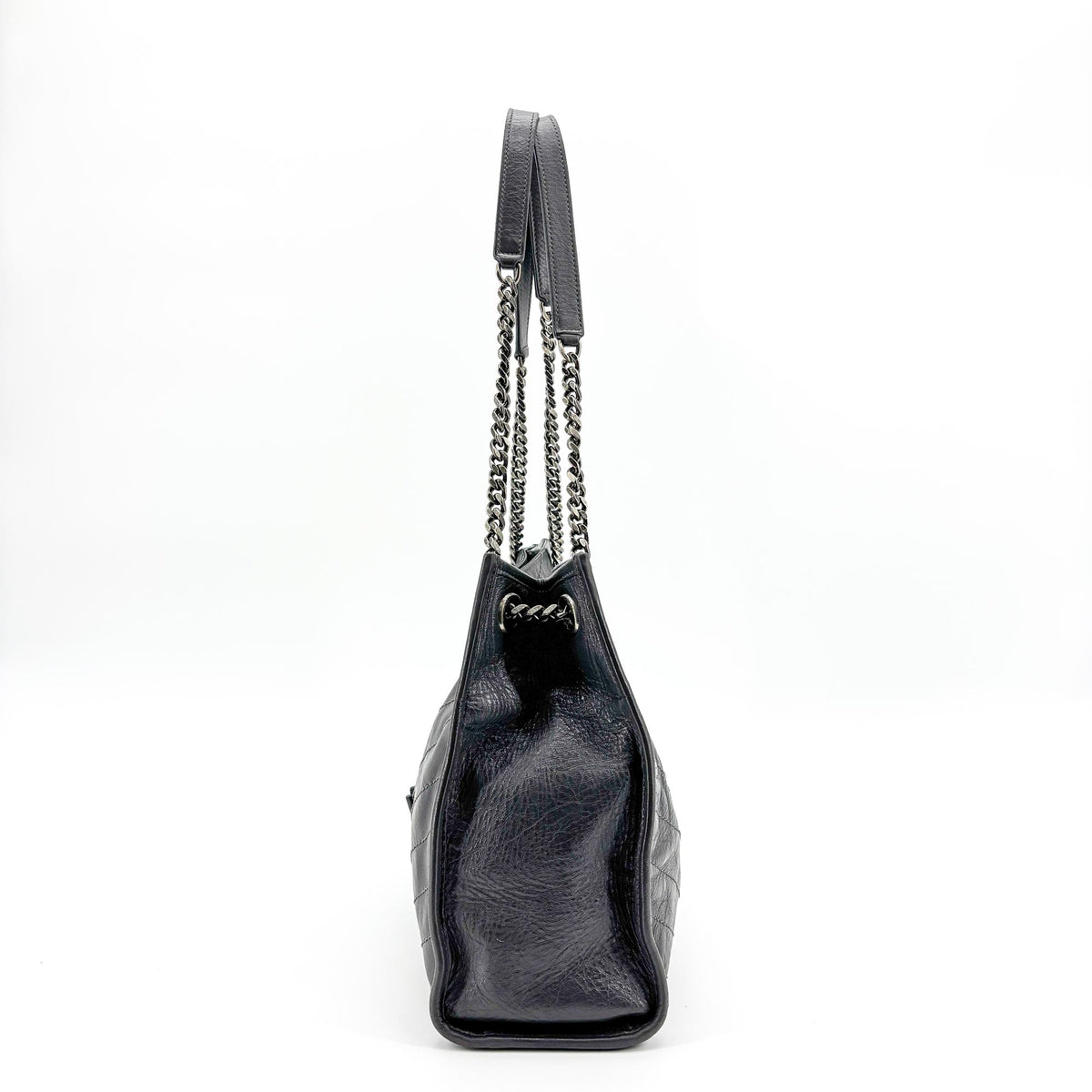 Saint Laurent Niki Shopping Matelasse Chevron Leather, Gray, Leather, Tote Bag
