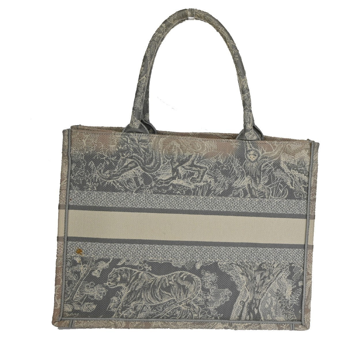 Christian Dior Book Embroidered Canvas, Gray, Canvas, Tote Bag