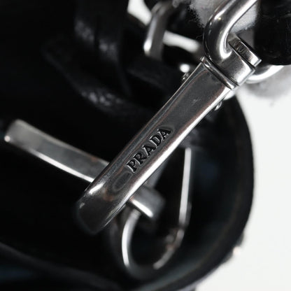 Prada Etiquette Flap Studded Glace Calfskin, Black, Leather, Handbag